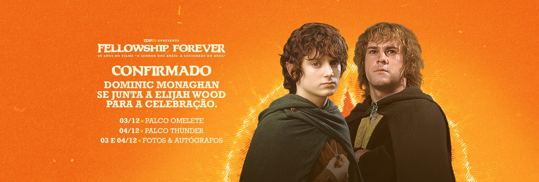 CCXP26 confirma Dominic Monaghan, o Merry de ‘O Senhor dos Anéis’, como segundo convidado da celebração Fellowship Forever
